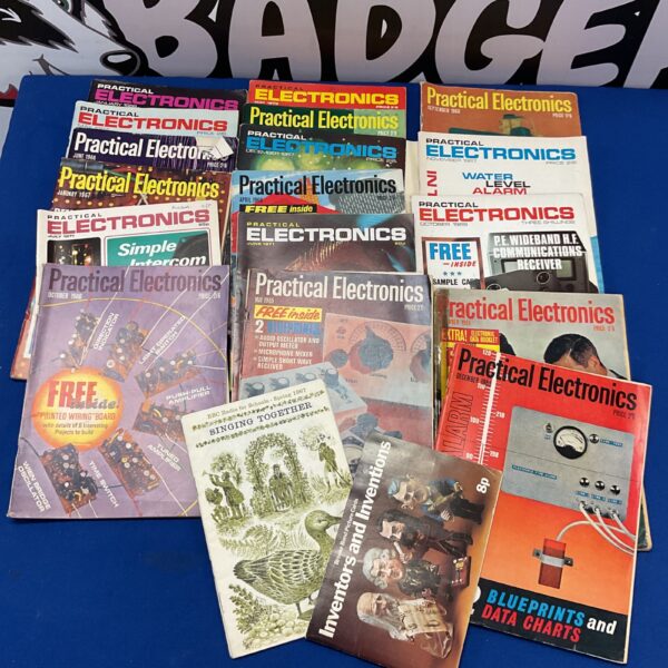 Stack of vintage *Practical Electronics* magazines from the 1960s.