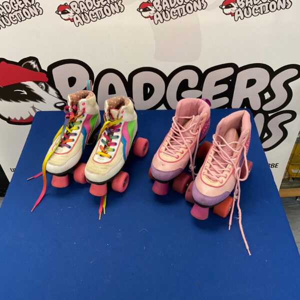 Colourful vintage roller skates, UK size 3, retro quad skates.