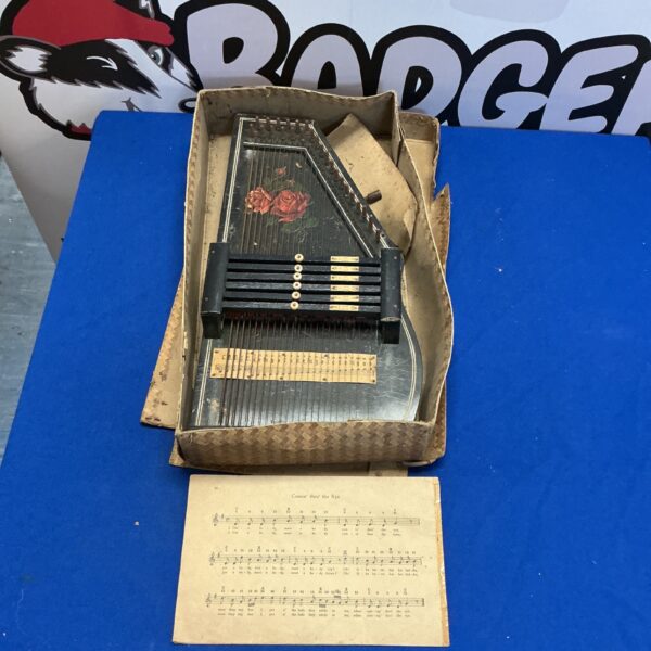 Vintage Rosetta autoharp with 25 strings, a classic folk instrument.