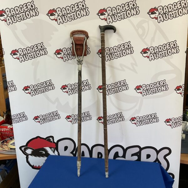 Vintage shooting stick and walking stick with horn handle.