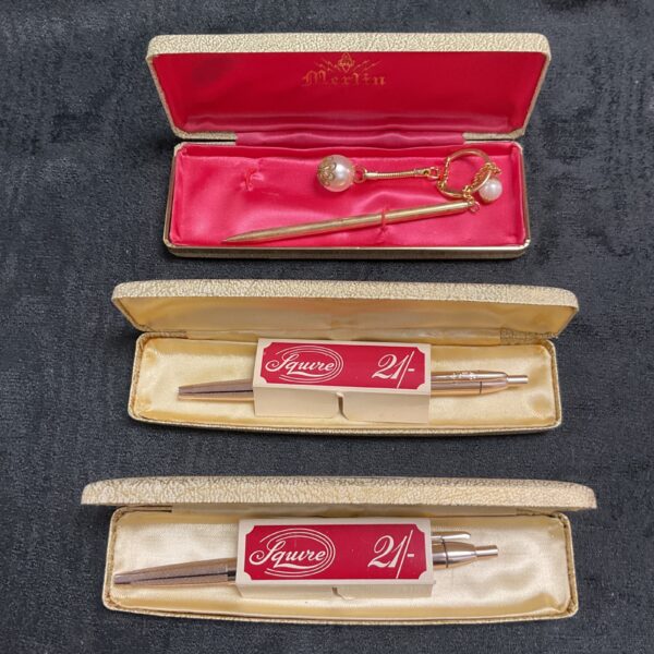 Vintage Squire pens and Merlin pencil in presentation box.