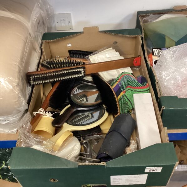 Vintage vanity items lot including mirrors and brushes.
