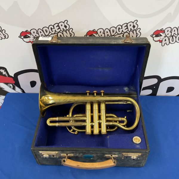 Vintage Weltklang cornet in a hard case, brass instrument.