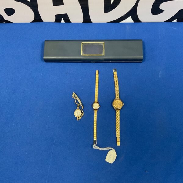 Vintage lot of three women’s wristwatches, including Seiko, Hamilton, and Oris.