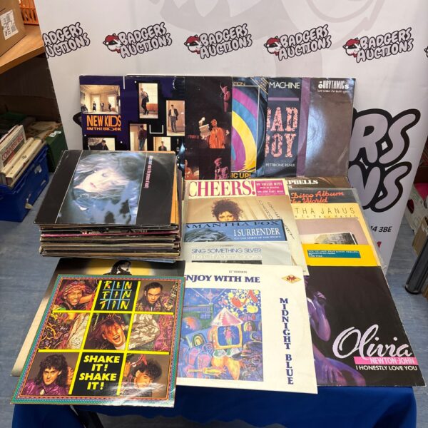 Collection of 12 inch vinyl records including New Kids on the Block.
