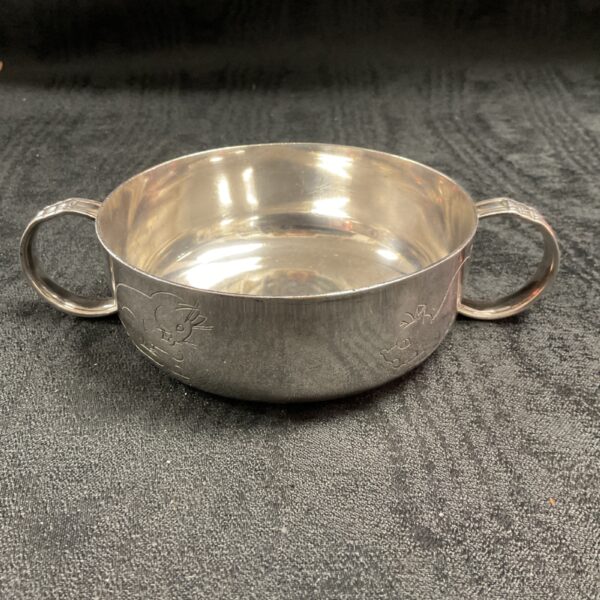 Antique Walker & Hall silverplate bowl with two handles.