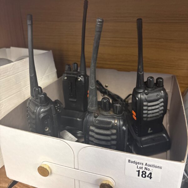 Pair of used walkie talkies for short-range communication.
