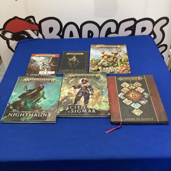 Warhammer Age of Sigmar gaming books lot from Games Workshop, including core rulebooks.