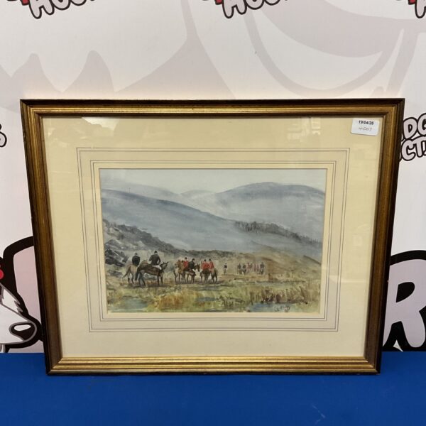 Signed early 20th-century watercolour painting of a hunt scene.