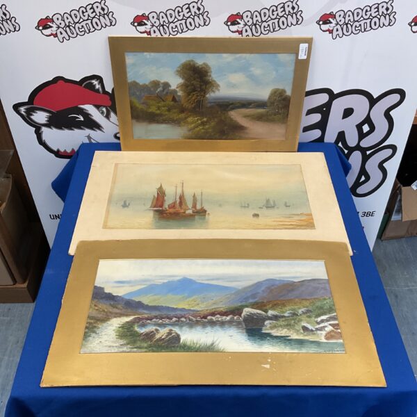 Vintage watercolour painting of a nautical scene with sailing ships.