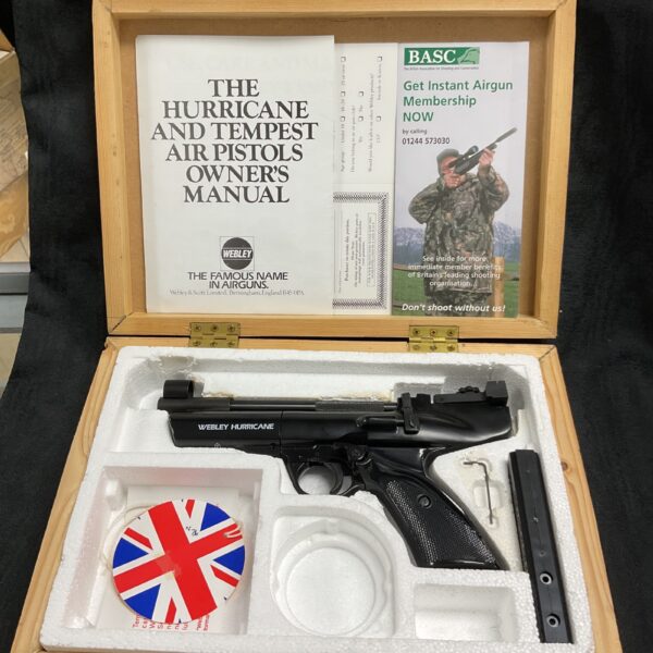 Vintage Webley Hurricane air pistol in its original box.