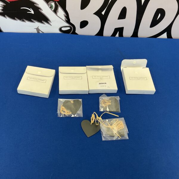 Four packs of White Company heart-shaped gift tags in original packaging.