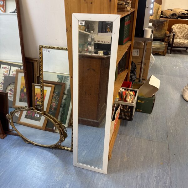 White framed mirror measuring 48 inches tall, vintage style.