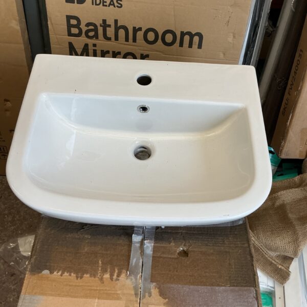 New white porcelain wash basin for bathroom installation.