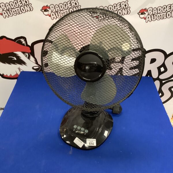 Front view of a Wickes desk fan on a white background.