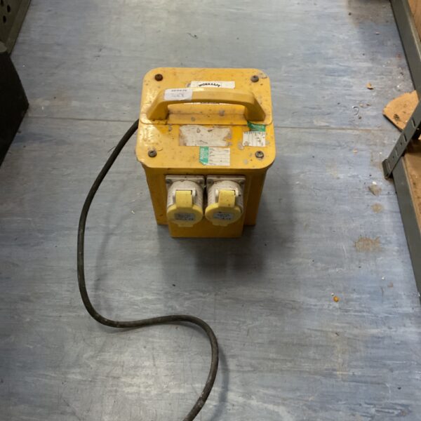 Yellow Worksafe 3.3kva portable site transformer with cable.