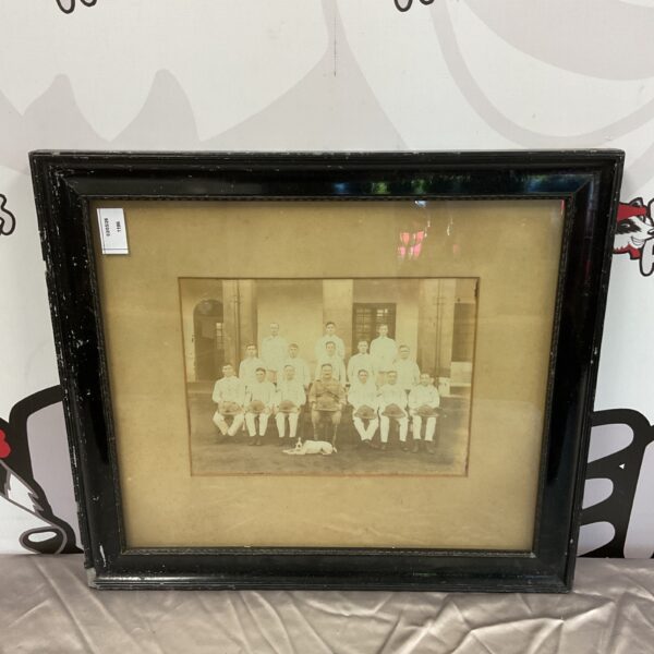 Framed vintage World War I military photograph of soldiers in uniform.