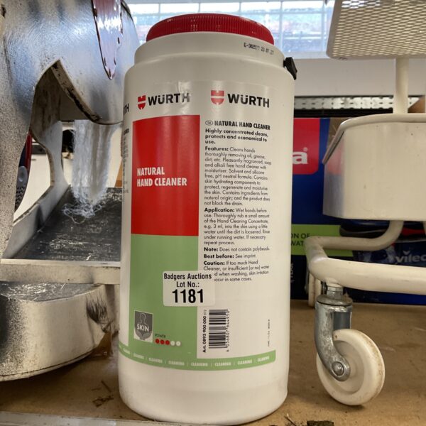 Large tub of Wurth natural hand cleaner for workshop use.