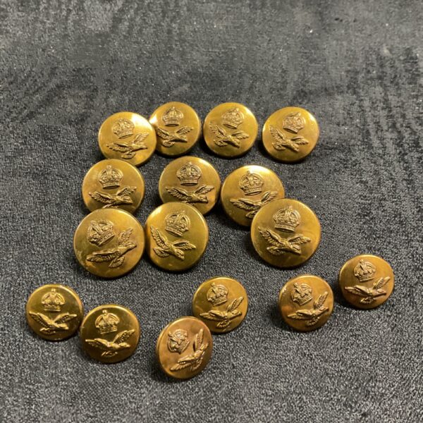 Lot of sixteen vintage WWII RAF brass buttons for collectors.