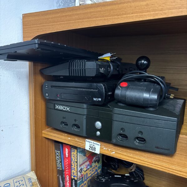 Gaming console bundle featuring Xbox, Wii, and Atari.