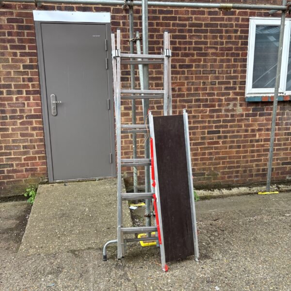 Used Young Man Prodeck aluminium ladder with platform for DIY projects.