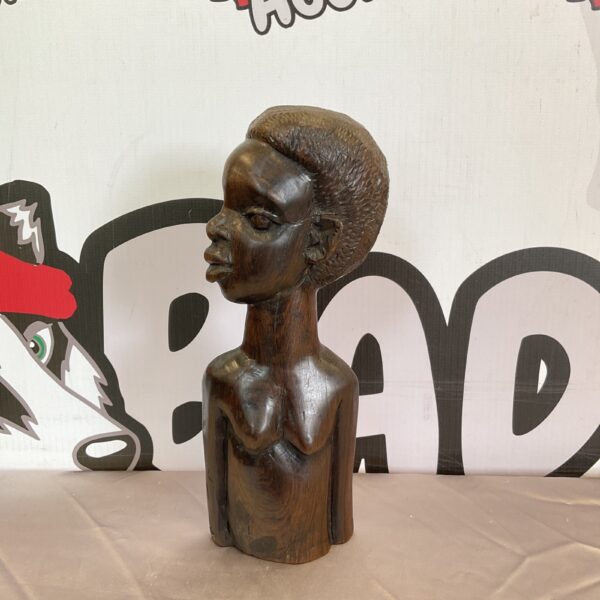 Antique Zimbabwe tribal bust, detailed wood carving sculpture.