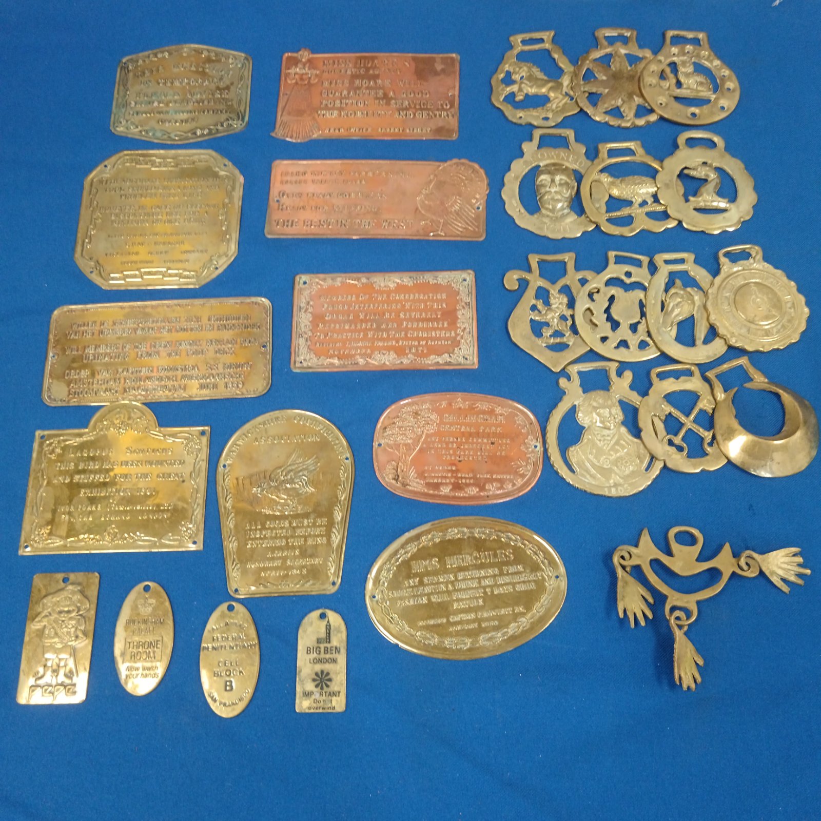 Collection of brass & copper plaques & horse brasses