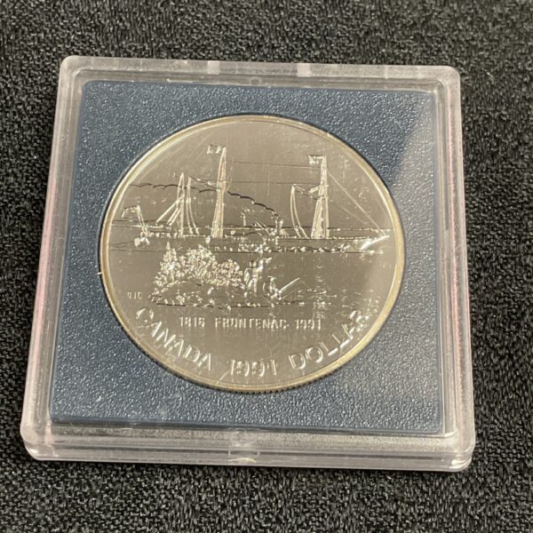 1991 Canada Silver Dollar proof coin featuring the Frontenac ship.