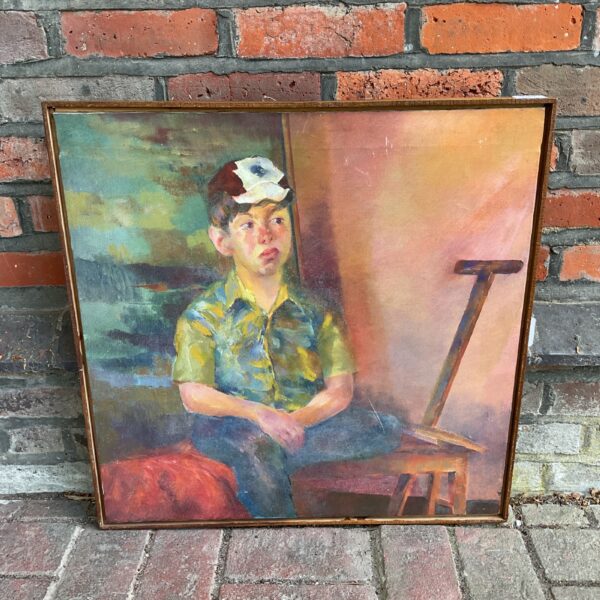 19th-century oil painting of a seated boy wearing a soft cap.