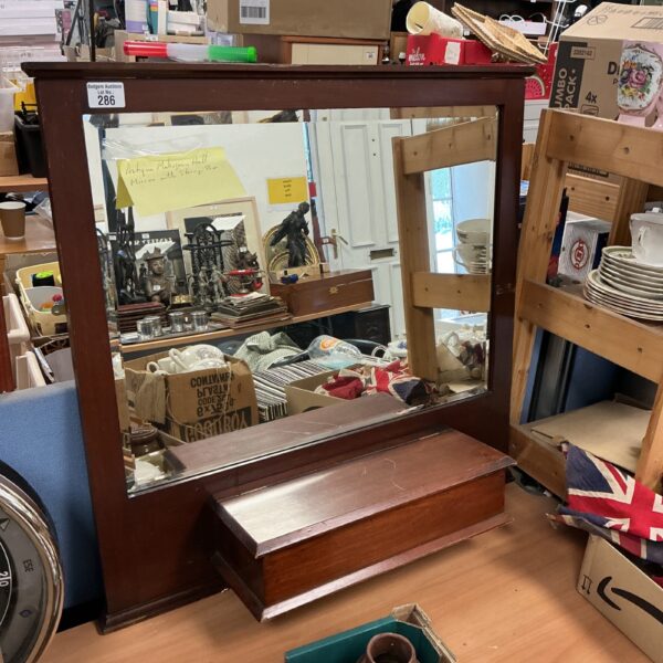Antique mahogany hall mirror with storage box, Victorian style.