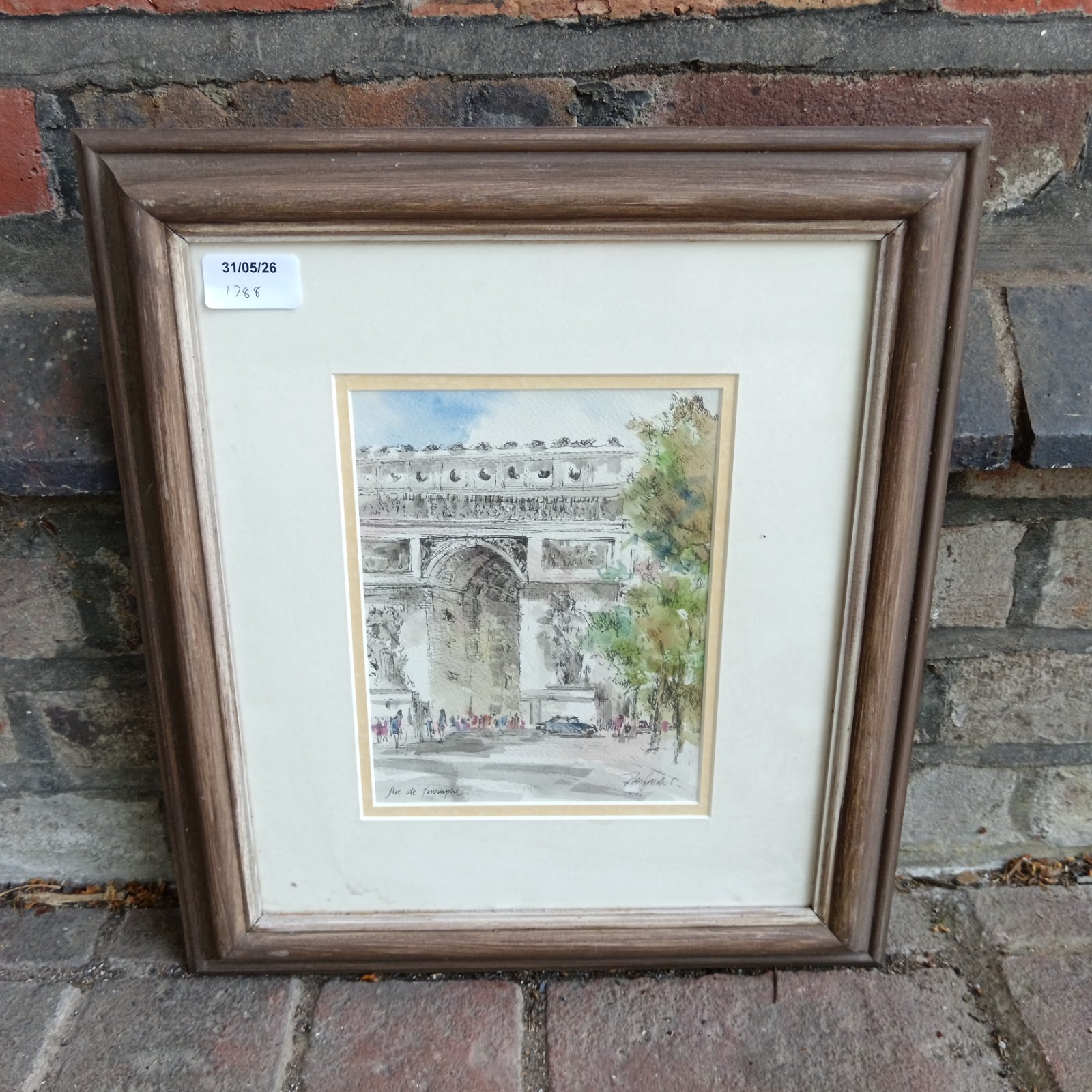 Signed watercolour painting of the Arc de Triomphe in Paris.