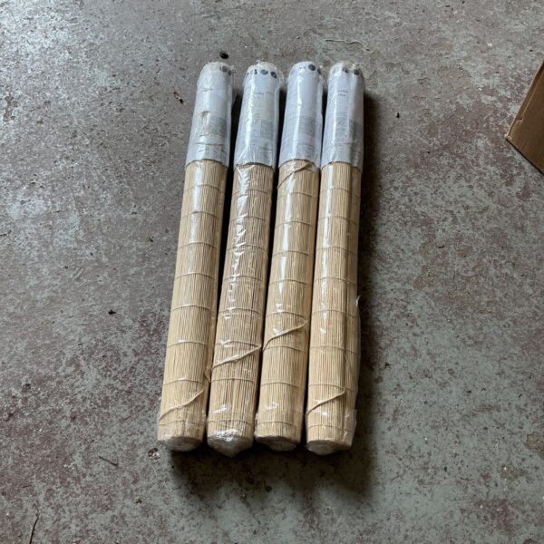 Lot of four bamboo roller blinds, 90cm x 180cm, in original packaging.