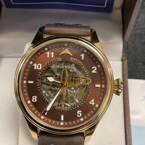 Front view of the Battle of Britain Spitfire watch with detailed dial.