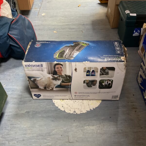 Bissell Pet Stain Eraser cordless carpet cleaner, model 3396A, in box.