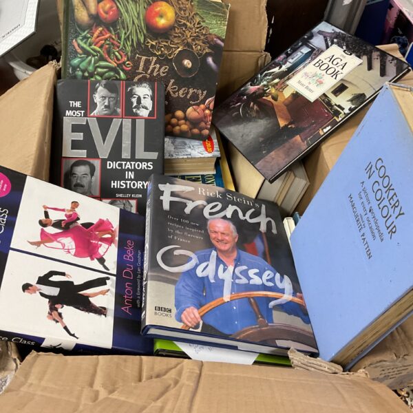 Assorted book lot with cookery, history, and dance titles.