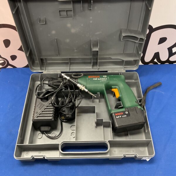 Bosch PSB 9.6 VES-2 cordless drill set in carrying case.