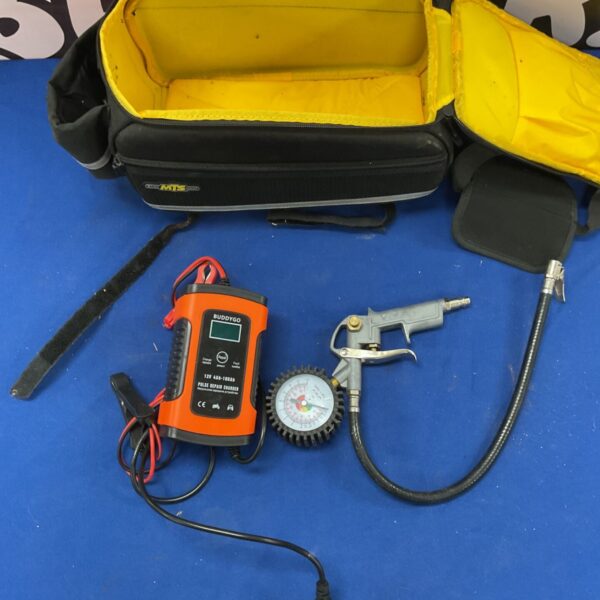 Buddygo battery charger and tyre inflator in carrying case.