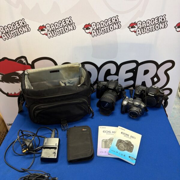 Canon camera lot including EOS 20D, 40D and Powershot S3 IS.