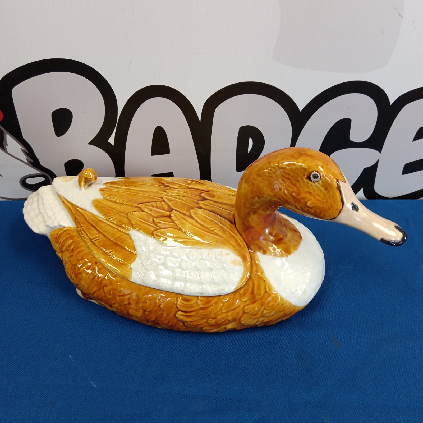 Vintage Casa Pupo Secla ceramic duck biscuit jar.