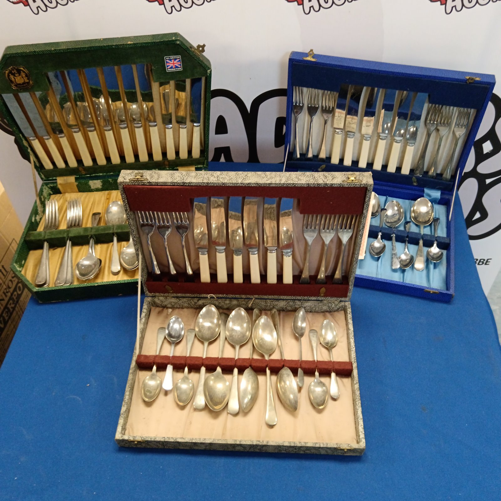 Vintage cased cutlery set including B & J Limited pieces.