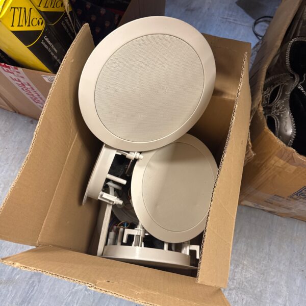 Used 10 inch ceiling speaker in open cardboard box.