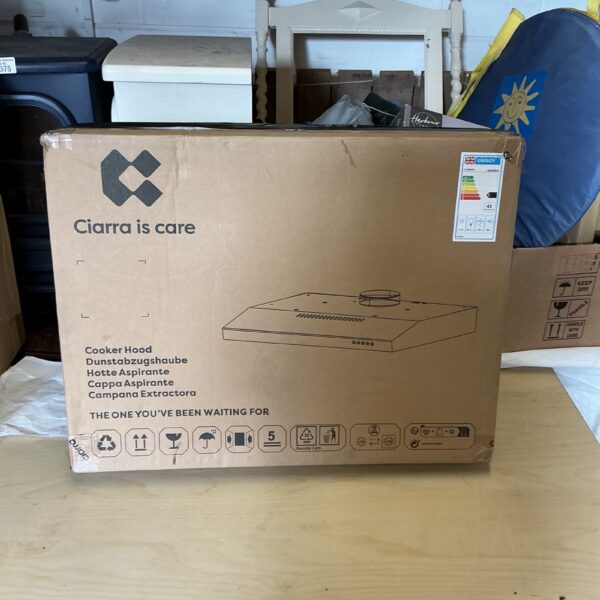 Ciarra cooker hood in original packaging, kitchen ventilation unit.
