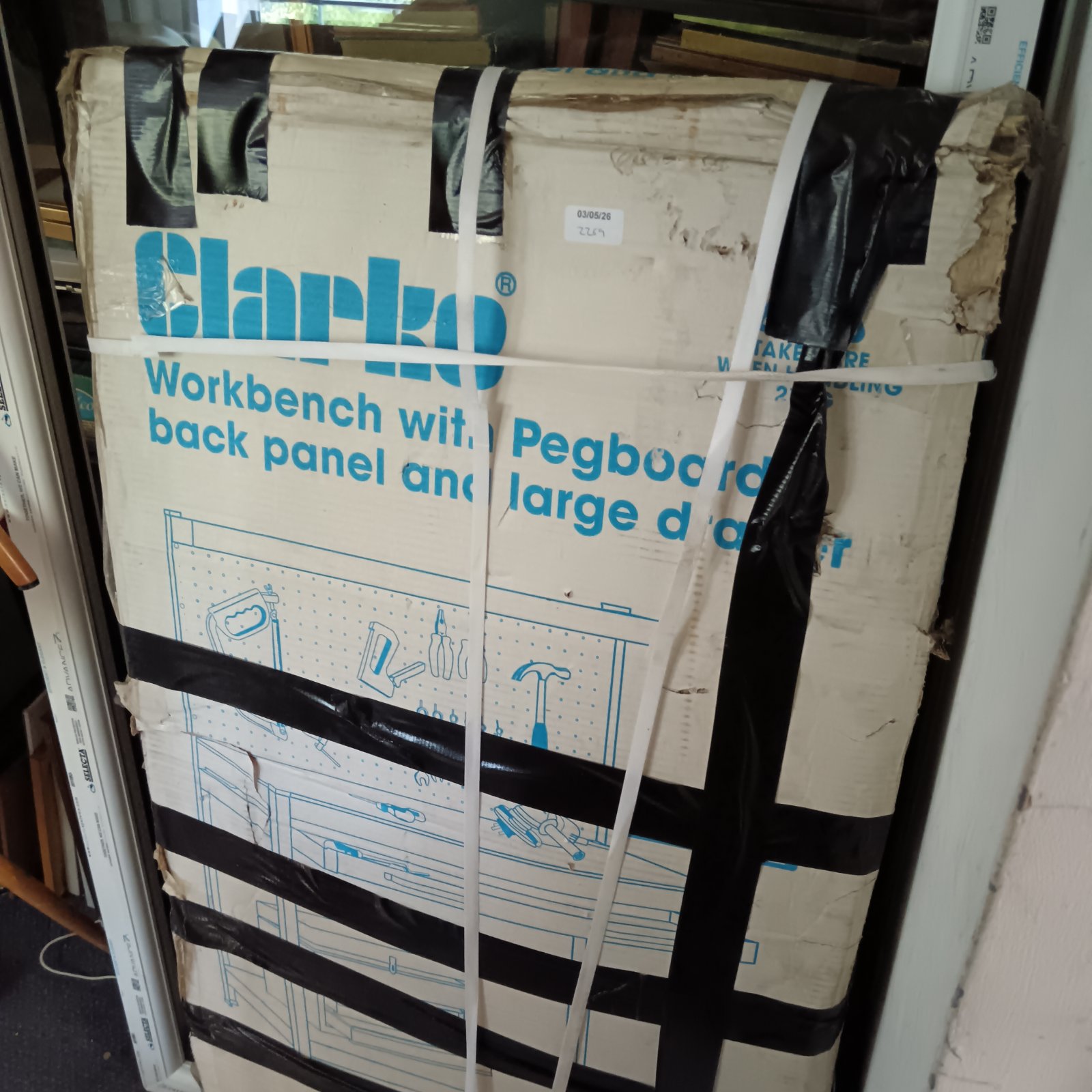 New Clarke workbench with pegboard and large drawer in original box.