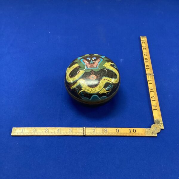 Vintage cloisonné trinket pot with a colourful dragon design.
