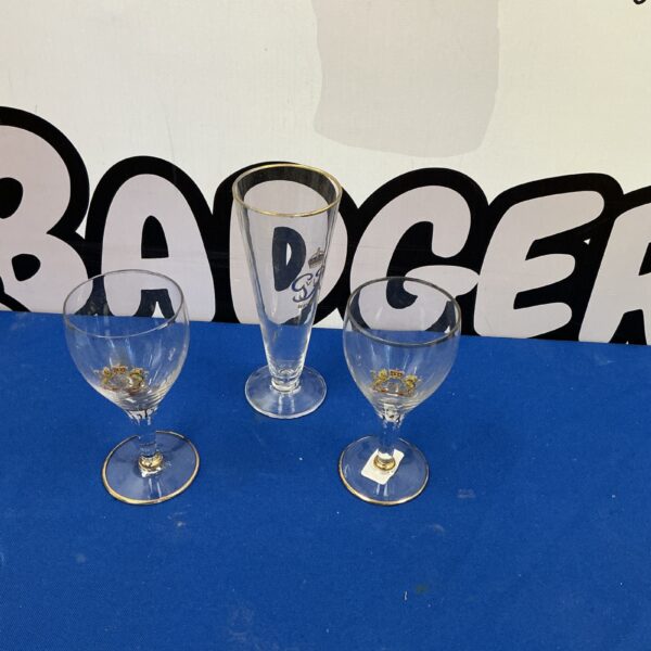 Set of three vintage Coronation Goblets with gilded details.
