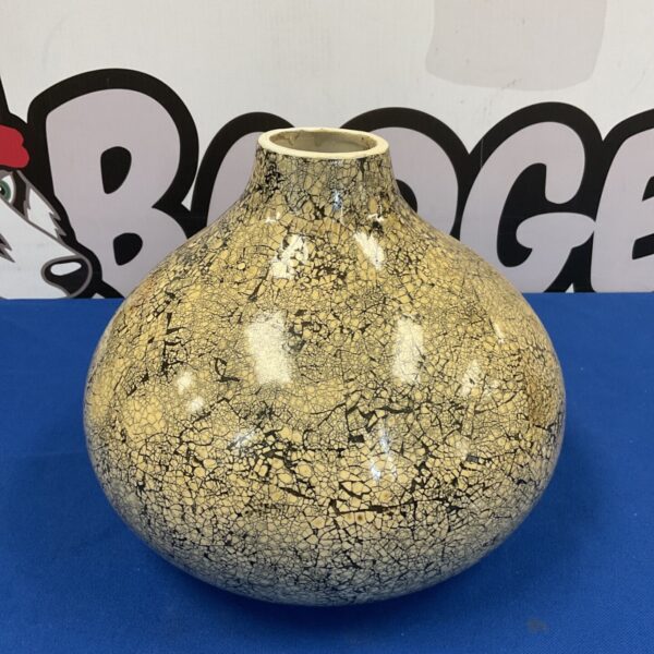Close-up of a beautiful crackle glazed gourd vase.