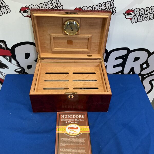 Vintage Crafters Cuban Humidor with hygrometer for cigar storage.