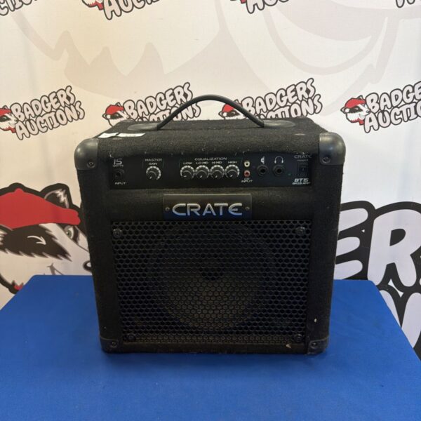 Crate BT15 bass amplifier with controls visible.