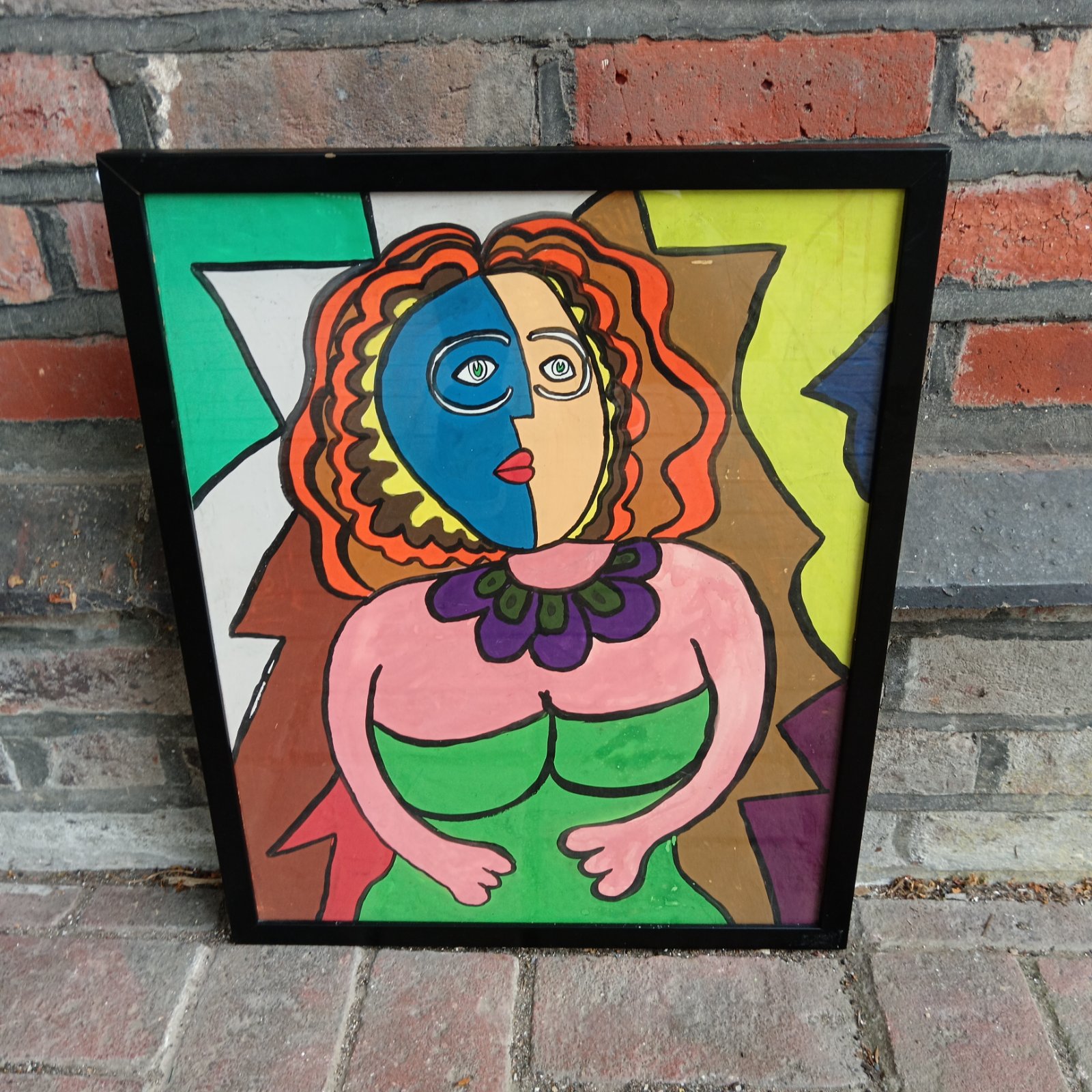 Vibrant cubist watercolour portrait of a young woman.