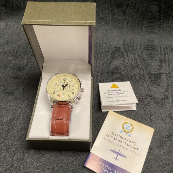 Dambusters 75th Anniversary Bradford Exchange watch with detailed dial.
